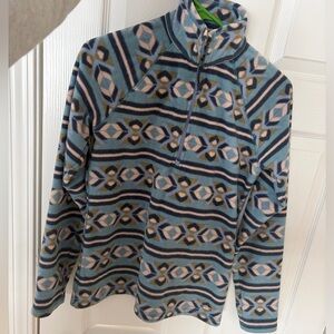 Eddie Bauer Blue and Pink Geometric Zip-Up Sweater